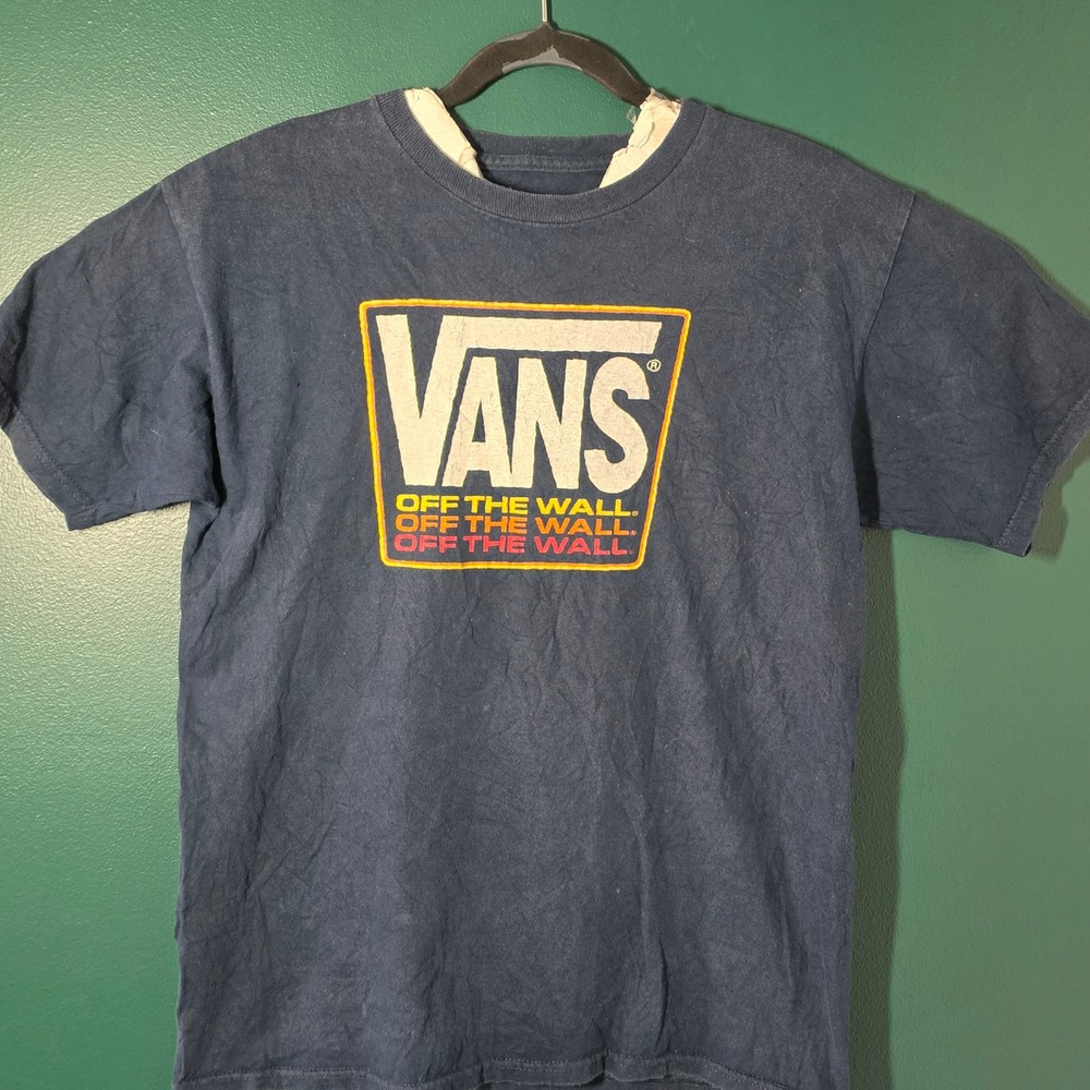 Vans Off The Wall Graphic T-Shirt Mens Navy Blue Short Sleeve Skate Tee